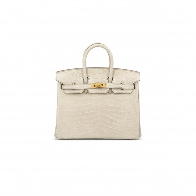 HERMÈS MASTER BIRKIN 20 CROCODILE LEATHER GLACIER WHITE GOLD BUCKLE H041350CK10 (20*15.5*11cm)